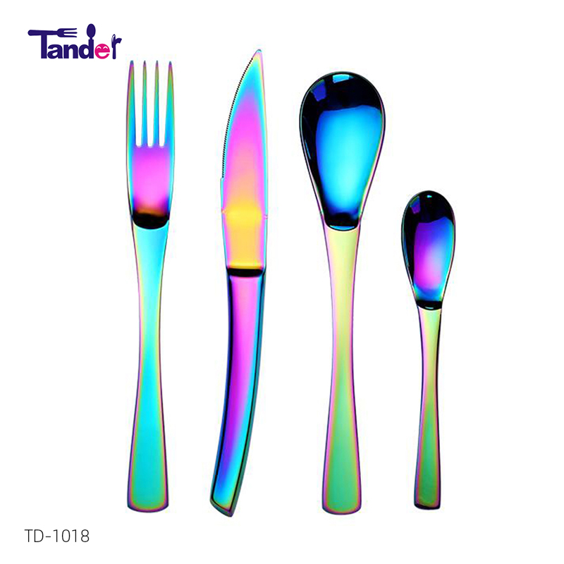 8 opzioni di colore PVD rivestimento in campeggio piatti inox in acciaio iridescente, set di carino arcobaleno