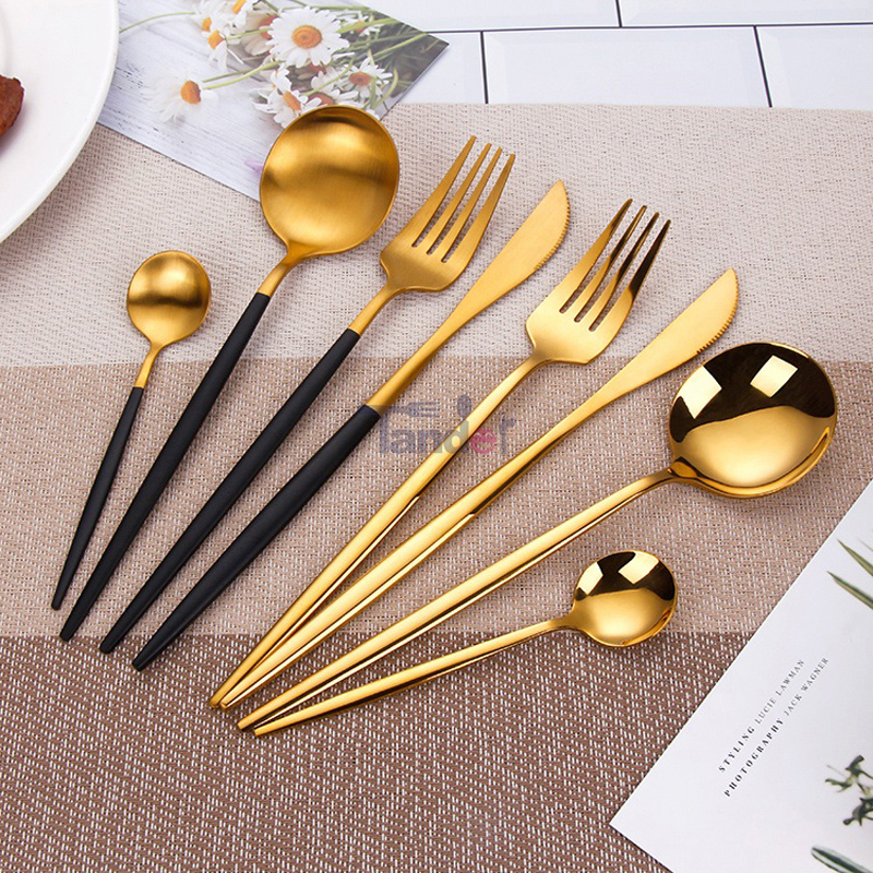 Set di stoviglie in acciaio inossidabile da 4 pezzi Coltello da forchetta con cucchiaio in oro per set di posate da cucina